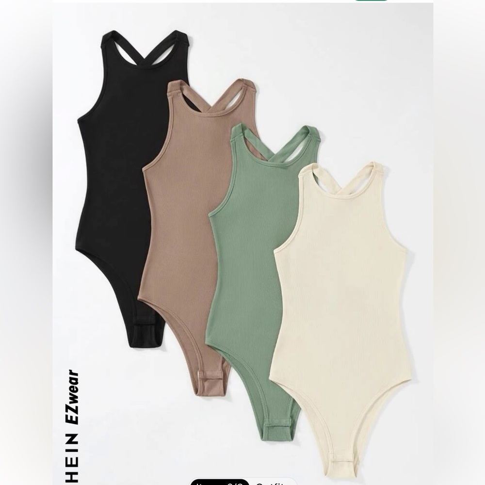 4pcs Rib Knit Criss Cross backed Bodysuits